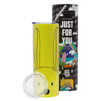 Ο λαγός του πάσχα, Neon Yellow Travel Tumbler, with metal straw (Stainless steel 304 Food grade, BPA free, 600ml)
