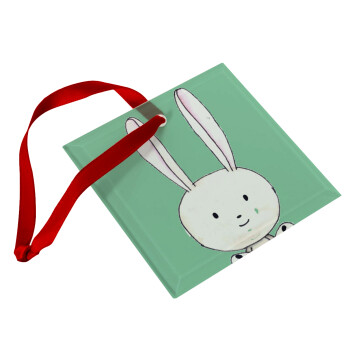 Ο λαγός του πάσχα, Christmas ornament, glass square ornament 9x9cm
