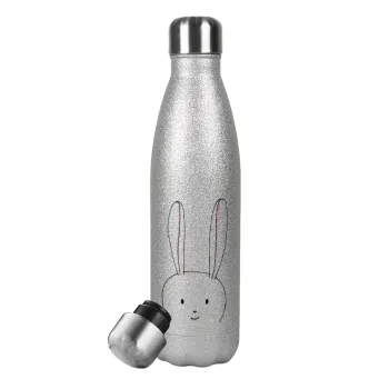 Ο λαγός του πάσχα, Metallic Glitter Silver Thermos Flask (Stainless steel), double-walled, 500ml