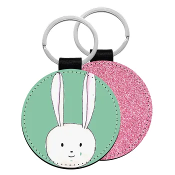 Ο λαγός του πάσχα, Μπρελόκ Δερματίνη, στρογγυλό ΡΟΖ (5cm)