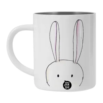 Ο λαγός του πάσχα, Λευκή Ανοξείδωτη Μεταλλική Κούπα 450ml - Διπλού Τοιχώματος 