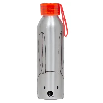 Ο λαγός του πάσχα, Αλουμινένιο Αθλητικό Μπουκάλι 650ml – Ασημί με Κόκκινο Καπάκι και Λουράκι Σιλικόνης