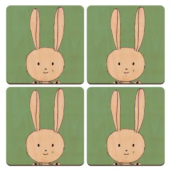 Ο λαγός του πάσχα, ΣΕΤ x4 Σουβέρ ξύλινα τετράγωνα plywood (9cm)