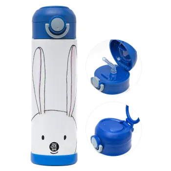 Ο λαγός του πάσχα, Παιδικό παγούρι θερμό, ανοξείδωτο, με καλαμάκι ασφαλείας, ΜΠΛΕ (500ml)