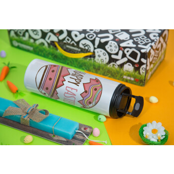 Happy easter egg, Easter candle,Travel Tumbler 2 Lids, with metal straw & cleaning brush & aromatic flat candle (30cm) (BLUE)