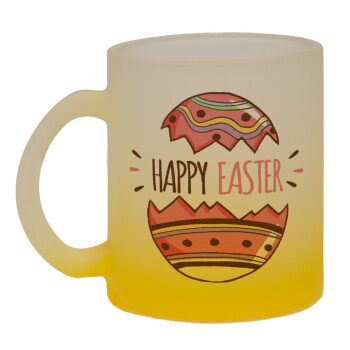 Happy easter egg, Κούπα γυάλινη δίχρωμη με βάση το κίτρινο ματ, 330ml