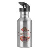 Water bottle Silver with straw, stainless steel 600ml
