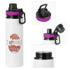 Metallic water bottle with safety lid, 850ml aluminum