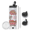 Travel Tumbler 2 Lids, with metal straw & cleaning brush (Stainless steel 304 Food grade, BPA free, 600ml)