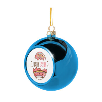 Happy easter egg, Blue Christmas tree ball ornament 8cm