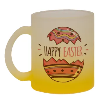 Happy easter egg, Κούπα γυάλινη δίχρωμη με βάση το κίτρινο ματ, 330ml