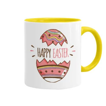 Happy easter egg, Mug colored yellow, ceramic, 330ml