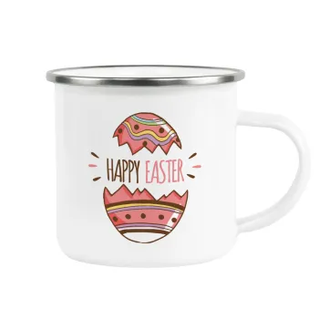 Happy easter egg, Metallic enamel cup white 360ml