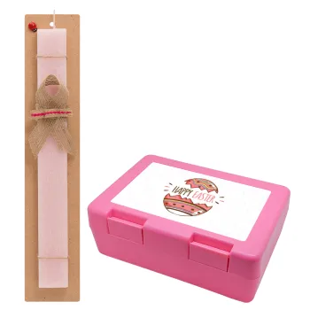 Happy easter egg, Easter Set, children's snack container PINK & scented flat Easter candle (30cm) (PINK)