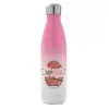 Μεταλλικό παγούρι θερμός Ροζ/Λευκό (Stainless steel), διπλού τοιχώματος, 500ml