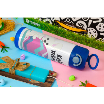 Καλό πάσχα, Easter candle, Childrens hot water bottle, stainless steel, with safety straw, BLUE (500ml)