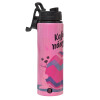 Metallic water bottle with safety lid, 850ml aluminum