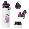 Metallic water bottle with safety lid, 850ml aluminum