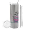 Tumbler stainless steel Silver 600ml, with metal straw & cleaning brush
