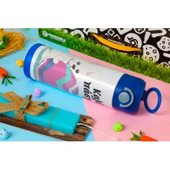 Καλό πάσχα, Πασχαλινή Λαμπάδα με Παιδικό παγούρι θερμό, ανοξείδωτο, με καλαμάκι ασφαλείας, ΜΠΛΕ (500ml)