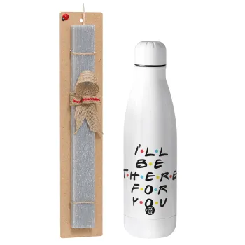 Friends i i'll be there for you, Easter Set, metallic stainless thermos bottle (500ml) & scented flat Easter candle (30cm) (GRAY)