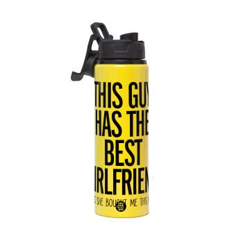 This guy has the best Girlfriend, Metallic water bottle with safety lid, 850ml aluminum