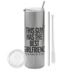 Tumbler stainless steel Silver 600ml, with metal straw & cleaning brush