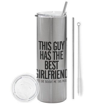 This guy has the best Girlfriend, Eco friendly stainless steel Silver tumbler 600ml, with metal straw & cleaning brush