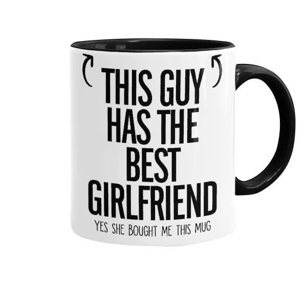 This guy has the best Girlfriend — Κούπα χρωματιστή μαύρη, κεραμική, 330ml