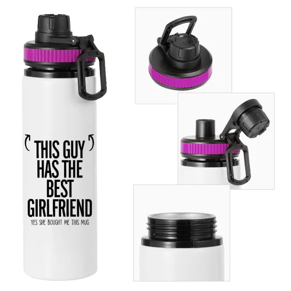 This guy has the best Girlfriend — Metallic water bottle with safety lid, 850ml aluminum