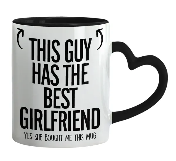 This guy has the best Girlfriend — Mug heart black handle, ceramic, 330ml