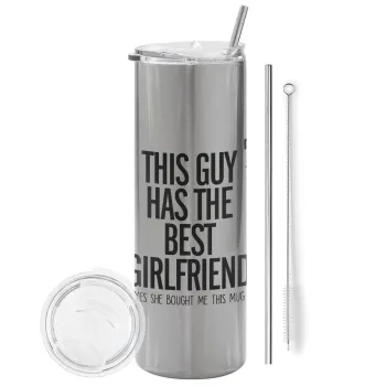 This guy has the best Girlfriend, Tumbler stainless steel Silver 600ml, with metal straw & cleaning brush