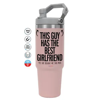 This guy has the best Girlfriend, ΡΟΖ χρώματος Θερμός Ανοξείδωτο 890ml (30oz) με χερούλι