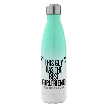 This guy has the best Girlfriend, Μεταλλικό παγούρι θερμός Πράσινο/Λευκό (Stainless steel), διπλού τοιχώματος, 500ml