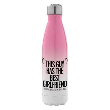 This guy has the best Girlfriend, Μεταλλικό παγούρι θερμός Ροζ/Λευκό (Stainless steel), διπλού τοιχώματος, 500ml