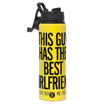 This guy has the best Girlfriend, Metallic water bottle with safety lid, 850ml aluminum