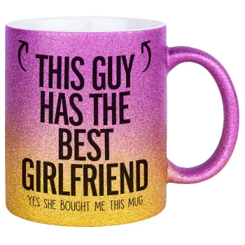 This guy has the best Girlfriend, Κούπα Χρυσή/Ροζ Glitter, κεραμική, 330ml