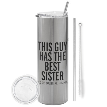This guy has the best Sister, Eco friendly stainless steel Silver tumbler 600ml, with metal straw & cleaning brush