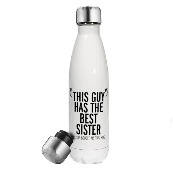 This guy has the best Sister — Μεταλλικό παγούρι θερμός Λευκό (Stainless steel), διπλού τοιχώματος, 500ml