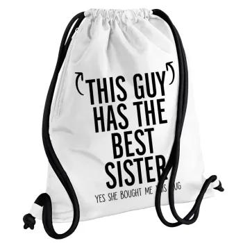 This guy has the best Sister, Backpack pouch GYMBAG white, with pocket (40x48cm) & thick cords