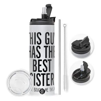 This guy has the best Sister, Travel Tumbler 2 Lids, with metal straw & cleaning brush (Stainless steel 304 Food grade, BPA free, 600ml)