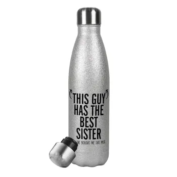 This guy has the best Sister, Metallic Glitter Silver Thermos Flask (Stainless steel), double-walled, 500ml