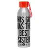 Aluminum Sports Bottle 650ml – Silver with Red Cap and Silicone Strap