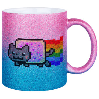 Nyan Pop-Tart Cat, Κούπα Χρυσή/Μπλε Glitter, κεραμική, 330ml