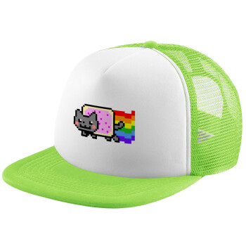 Nyan Pop-Tart Cat, Καπέλο παιδικό Soft Trucker με Δίχτυ Πράσινο/Λευκό
