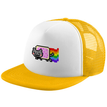 Nyan Pop-Tart Cat, Καπέλο παιδικό Soft Trucker με Δίχτυ Κίτρινο/White 