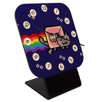 Nyan Pop-Tart Cat, Επιτραπέζιο ρολόι σε φυσικό ξύλο (10cm)
