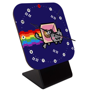 Nyan Pop-Tart Cat, Quartz Wooden table clock with hands (10cm)