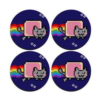 Nyan Pop-Tart Cat, SET of 4 round wooden coasters (9cm)