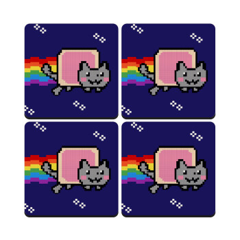 Nyan Pop-Tart Cat, ΣΕΤ 4 Σουβέρ ξύλινα τετράγωνα (9cm)